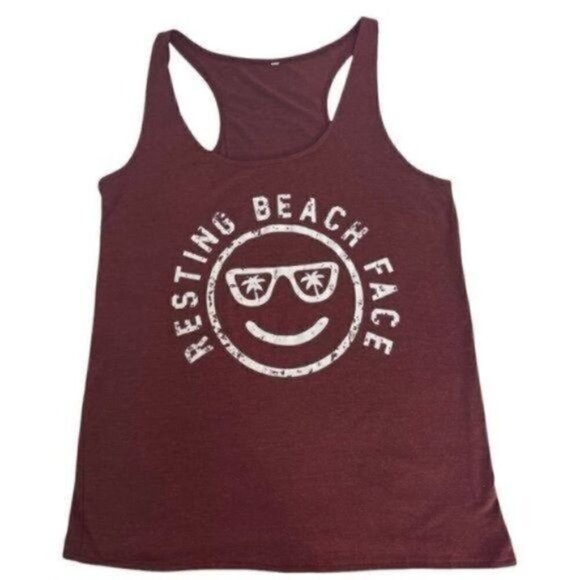 Resting Beach Face maroon white tank top sz small - Picture 3 of 5